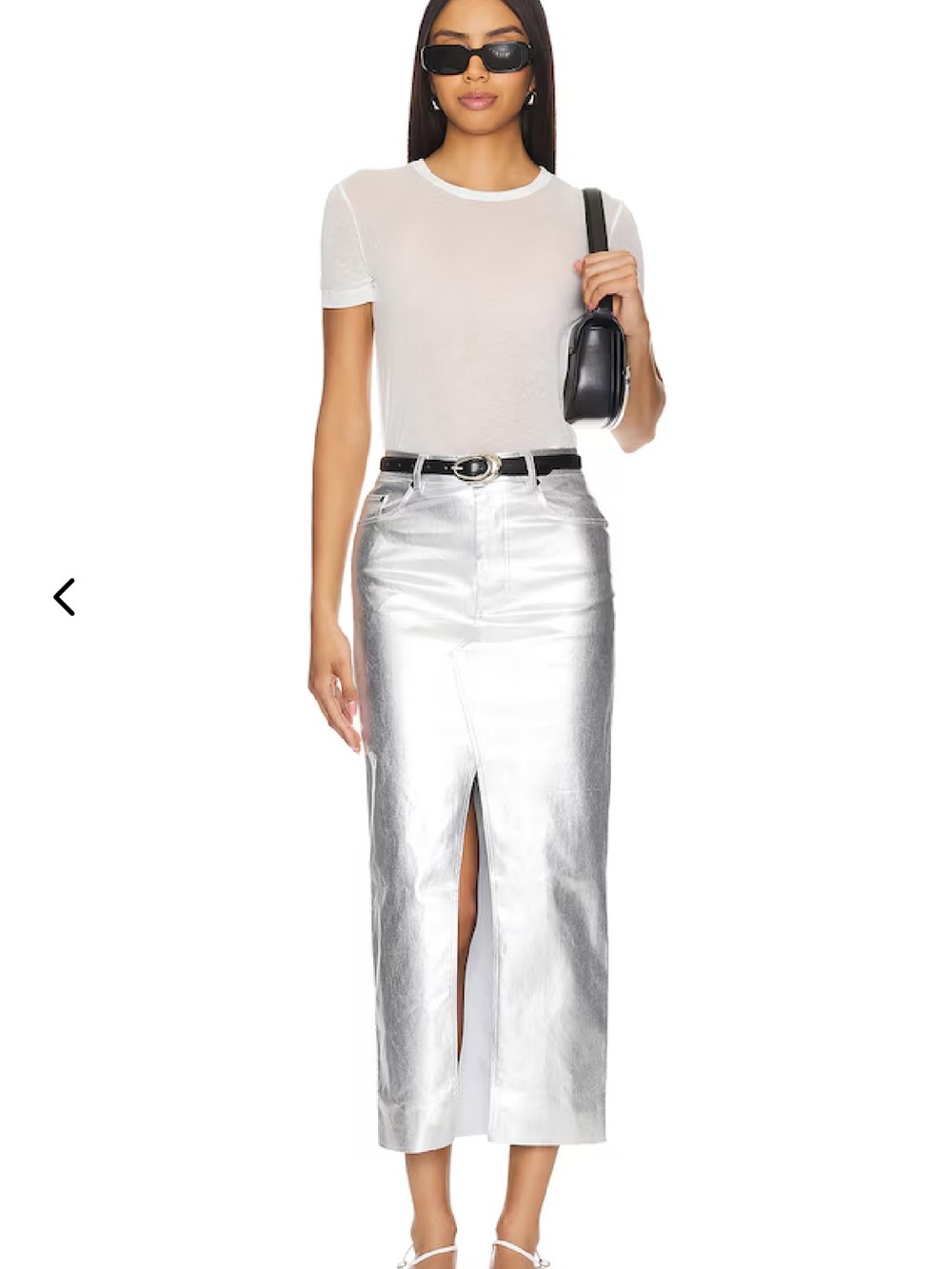 NWT Lovers + Friends Naomi Silver Maxi Skirt Metallic Slit Size Medium - Picture 3 of 8